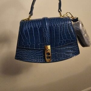 Naturalizer Blue Crocodile Mini Bag with Gold Accents